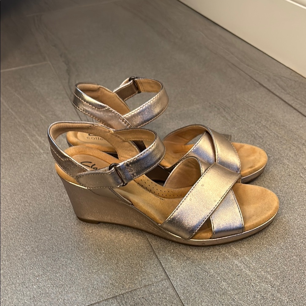 Clarks Metallic Bronze Wedge Sandals ( ultimate comfort collection)